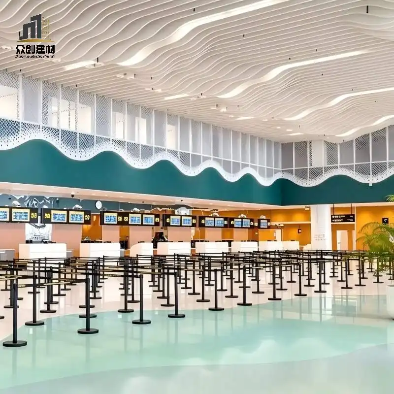 Wave Aluminum Baffle Ceiling for Airports | Wind Resistant Wavy Linear Airport Ceiling